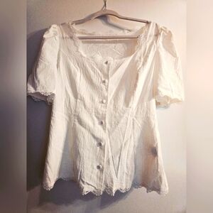 SHEIN Elegant White Lace Trimmed Women's Top